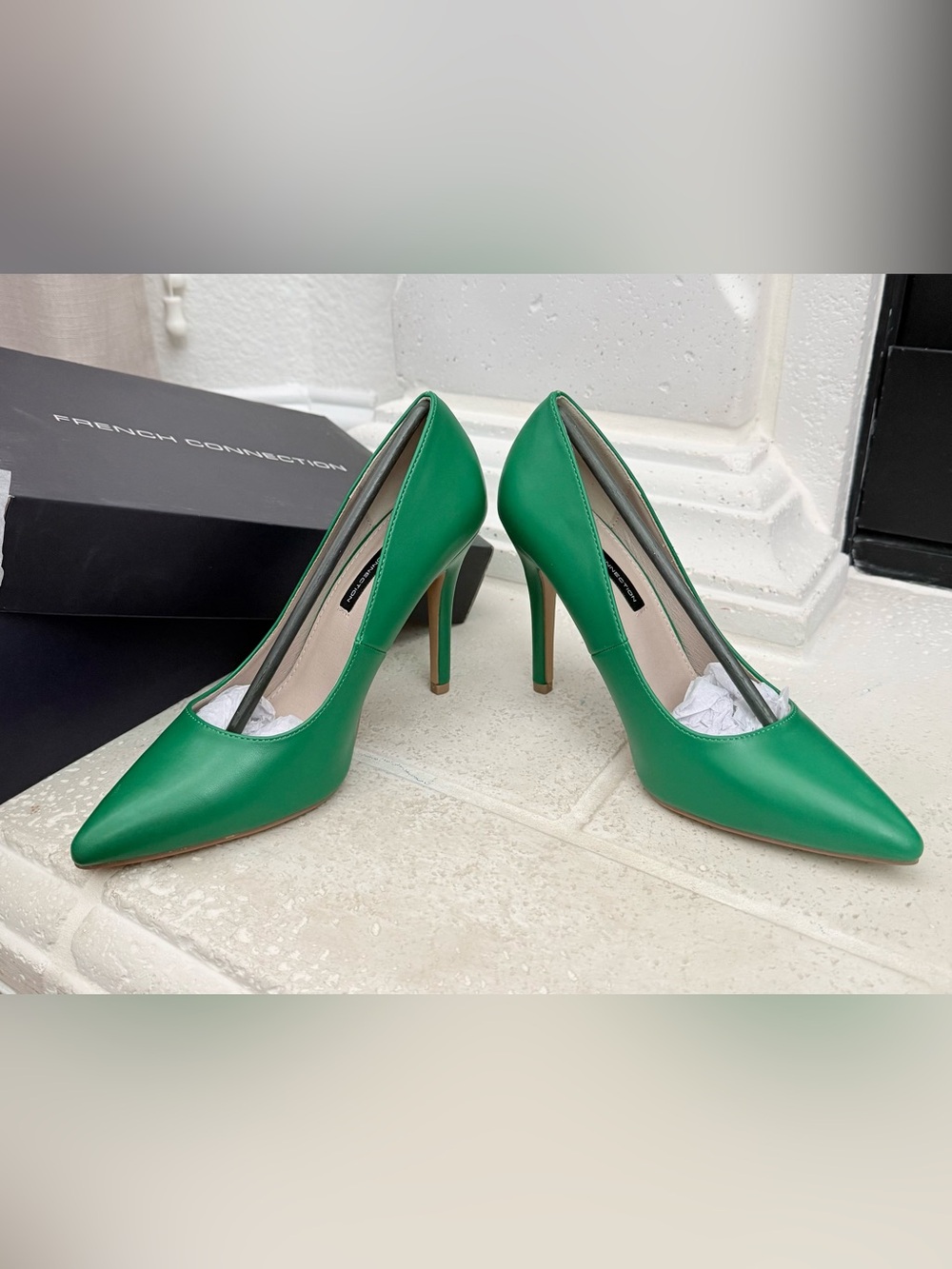 French Connection Emerald Green Pointed Leather Stiletto Heels, Size 8